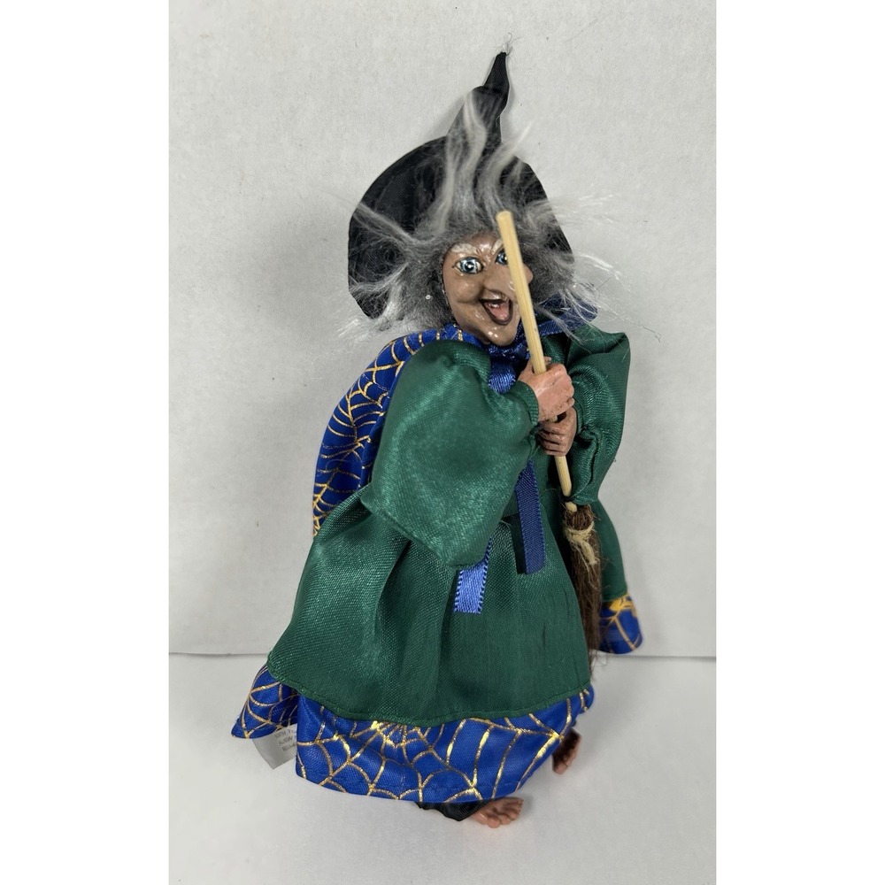 Vintage Halloween Flying Witch 7" Ganz Primitive Witch Blue Eyes Barefoot